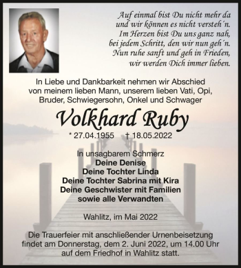 Traueranzeige von Volkhard Ruby  von Magdeburger Volksstimme