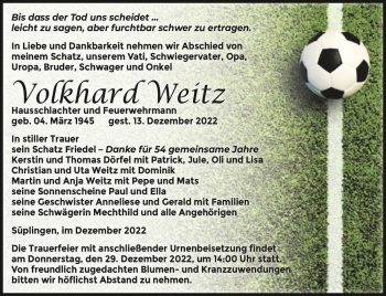 Traueranzeige von Volkhard Weitz  von Magdeburger Volksstimme