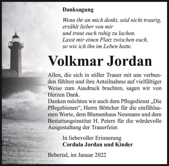 Traueranzeige von Volkmar Jordan  von Magdeburger Volksstimme