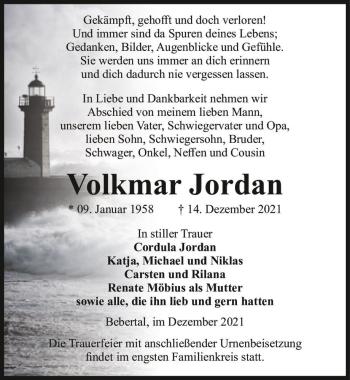 Traueranzeige von Volkmar Jordan  von Magdeburger Volksstimme