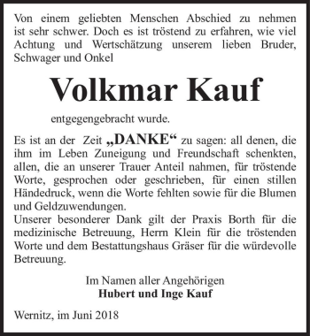 Traueranzeige von Volkmar Kauf  von Magdeburger Volksstimme