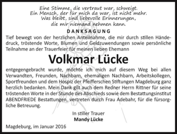 Traueranzeige von Volkmar Lücke  von Magdeburger Volksstimme