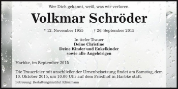 Traueranzeige von Volkmar Schröder  von Magdeburger Volksstimme