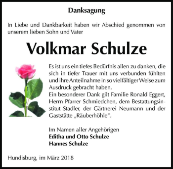 Traueranzeige von Volkmar Schulze  von Magdeburger Volksstimme