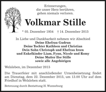 Traueranzeige von Volkmar Stille  von Magdeburger Volksstimme