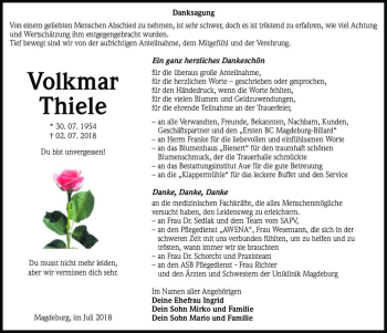 Traueranzeige von Volkmar Thiele  von Magdeburger Volksstimme