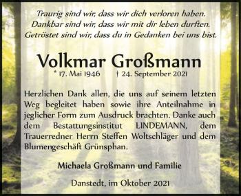 Traueranzeige von Volkmark Großmann  von Magdeburger Volksstimme