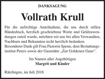 Traueranzeige von Vollrath Krull  von Magdeburger Volksstimme