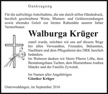 Traueranzeige von Walburga Krüger  von Magdeburger Volksstimme