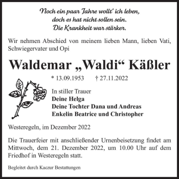 Traueranzeige von Waldemar 