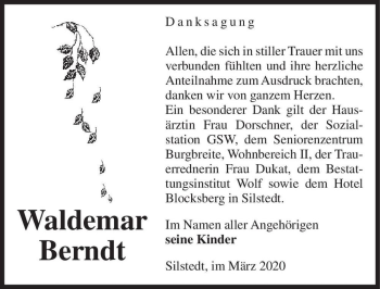 Traueranzeige von Waldemar Berndt  von Magdeburger Volksstimme