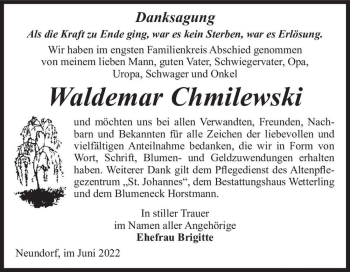 Traueranzeige von Waldemar Chmilewski  von Magdeburger Volksstimme