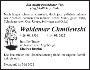 Traueranzeige von Waldemar Chmilewski  von Magdeburger Volksstimme