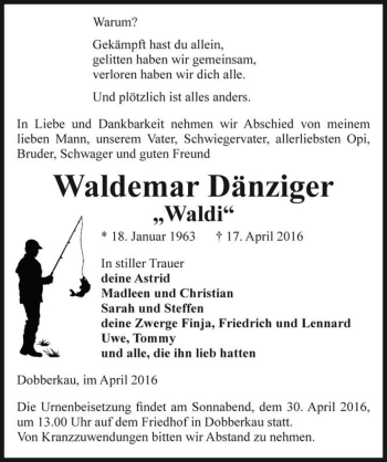 Traueranzeige von Waldemar Dänziger 