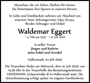 Traueranzeige von Waldemar Eggert  von Magdeburger Volksstimme