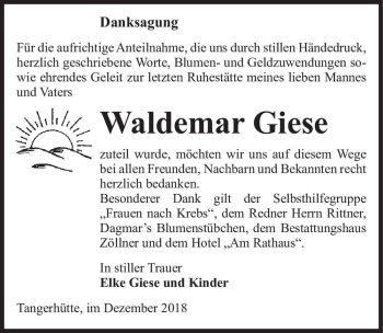 Traueranzeige von Waldemar Giese  von Magdeburger Volksstimme