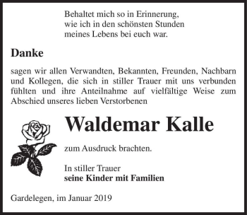 Traueranzeige von Waldemar Kalle  von Magdeburger Volksstimme