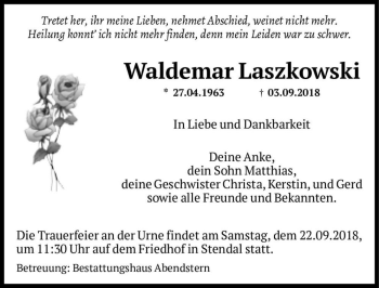 Traueranzeige von Waldemar Laszkowski  von Magdeburger Volksstimme