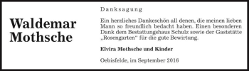 Traueranzeige von Waldemar Mothsche  von Magdeburger Volksstimme