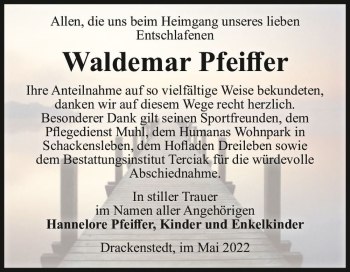 Traueranzeige von Waldemar Pfeiffer  von Magdeburger Volksstimme
