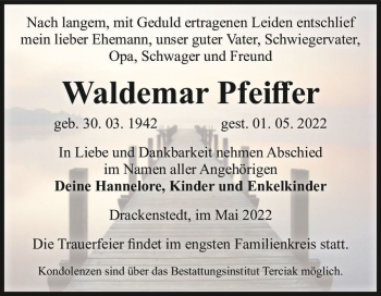 Traueranzeige von Waldemar Pfeiffer  von Magdeburger Volksstimme