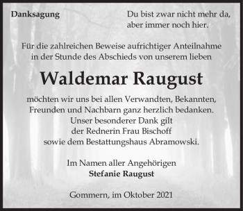 Traueranzeige von Waldemar Raugust  von Magdeburger Volksstimme