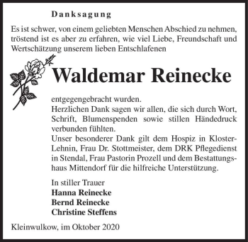 Traueranzeige von Waldemar Reinecke  von Magdeburger Volksstimme