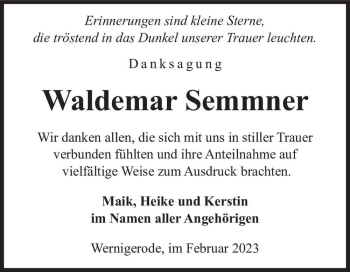 Traueranzeige von Waldemar Semmner  von Magdeburger Volksstimme