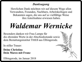 Traueranzeige von Waldemar Wernicke  von Magdeburger Volksstimme
