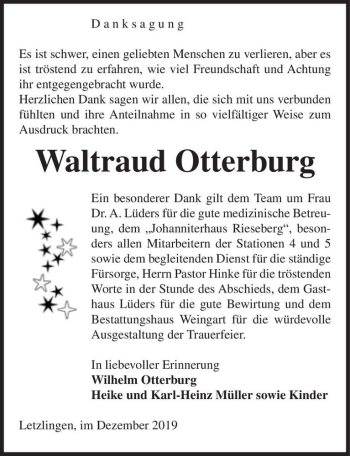 Traueranzeige von Waldtraud Otterburg  von Magdeburger Volksstimme