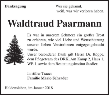 Traueranzeige von Waldtraud Paarmann  von Magdeburger Volksstimme