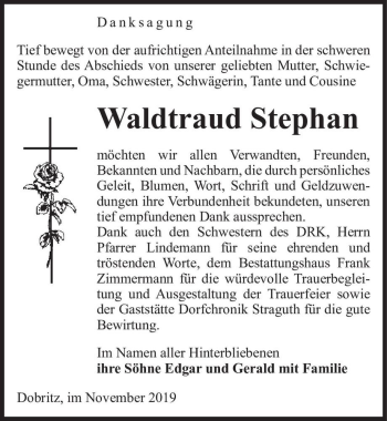 Traueranzeige von Waldtraud Stephan  von Magdeburger Volksstimme
