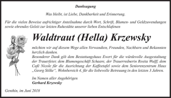 Traueranzeige von Waldtraut  (Hella) Krzewsky  von Magdeburger Volksstimme