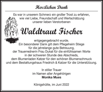 Traueranzeige von Waldtraut Fischer  von Magdeburger Volksstimme
