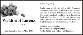 Traueranzeige von Waldtraut Lorenz  von Magdeburger Volksstimme