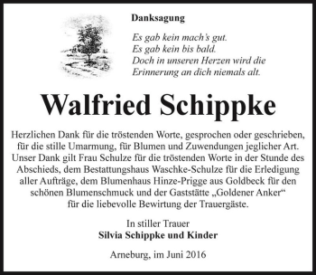 Traueranzeige von Walfried Schippke  von Magdeburger Volksstimme