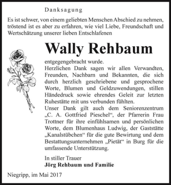 Traueranzeige von Wally Rehbaum  von Magdeburger Volksstimme