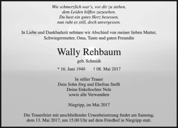Traueranzeige von Wally Rehbaum (geb. Schmidt)  von Magdeburger Volksstimme