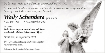 Traueranzeige von Wally Schendera (geb. Maier)  von Magdeburger Volksstimme
