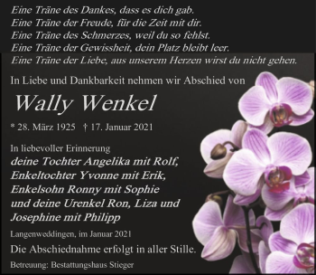 Traueranzeige von Wally Wenkel  von Magdeburger Volksstimme