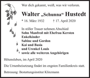 Traueranzeige von Walter 