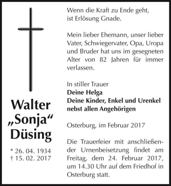 Traueranzeige von Walter 