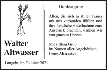 Traueranzeige von Walter Altwasser  von Magdeburger Volksstimme