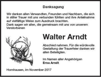 Traueranzeige von Walter Arndt  von Magdeburger Volksstimme