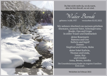 Traueranzeige von Walter Berndt  von Magdeburger Volksstimme