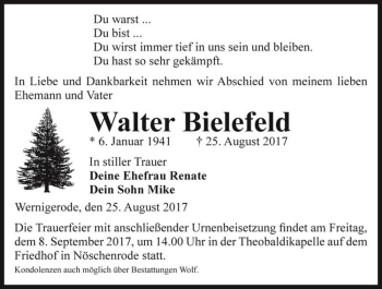 Traueranzeige von Walter Bielefeld  von Magdeburger Volksstimme