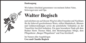 Traueranzeige von Walter Bogisch  von Magdeburger Volksstimme