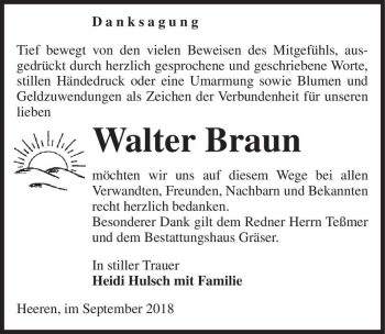 Traueranzeige von Walter Braun  von Magdeburger Volksstimme