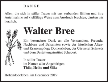Traueranzeige von Walter Bree  von Magdeburger Volksstimme