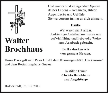 Traueranzeige von Walter Brochhaus  von Magdeburger Volksstimme